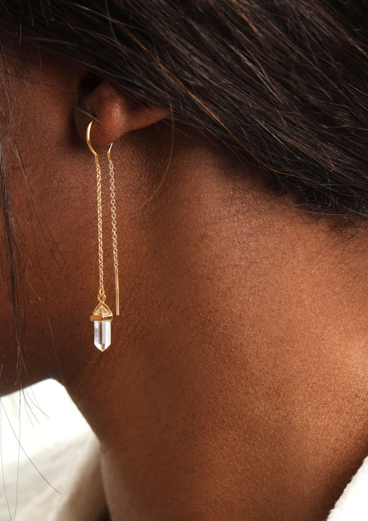 Gold Starlight Clear Quartz Threaders