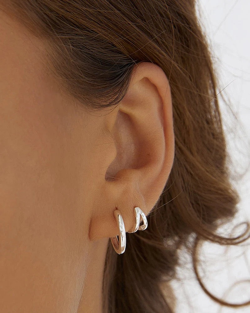 Jean Silver Huggie Earrings