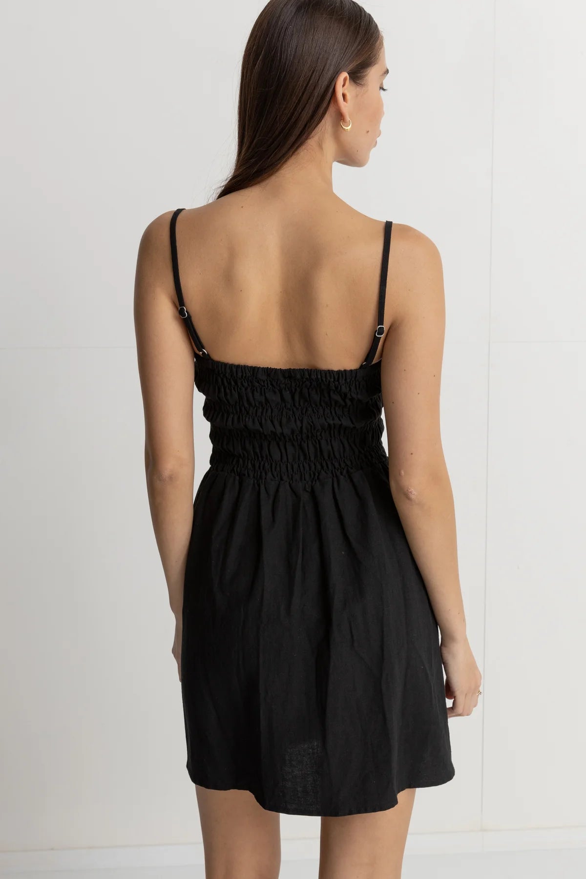 Classic Shirred Mini Dress in Black