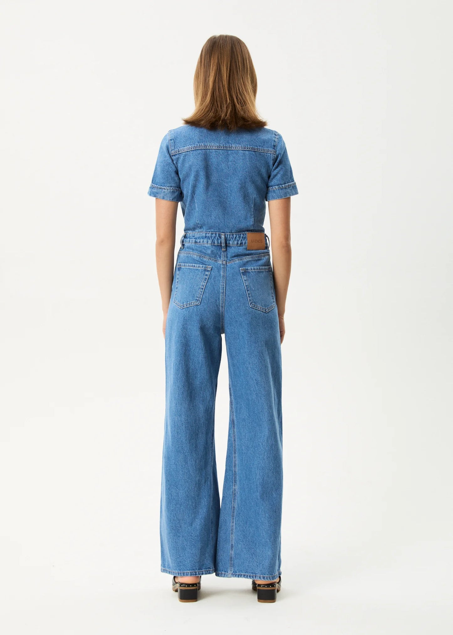 Miami Hemp Denim Flared Jumpsuit in Worn Blue