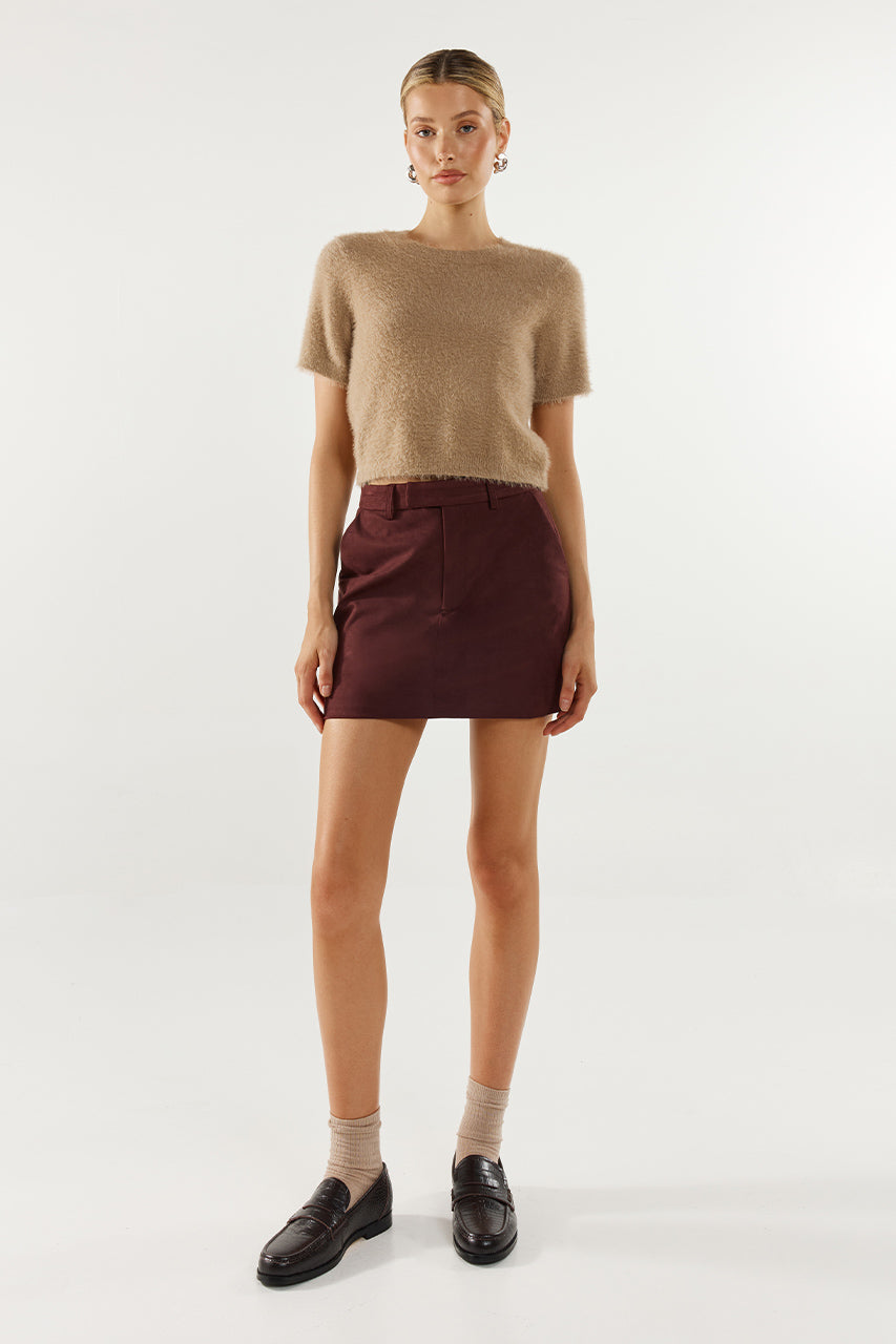 Collins Mini Skirt Plum Suede