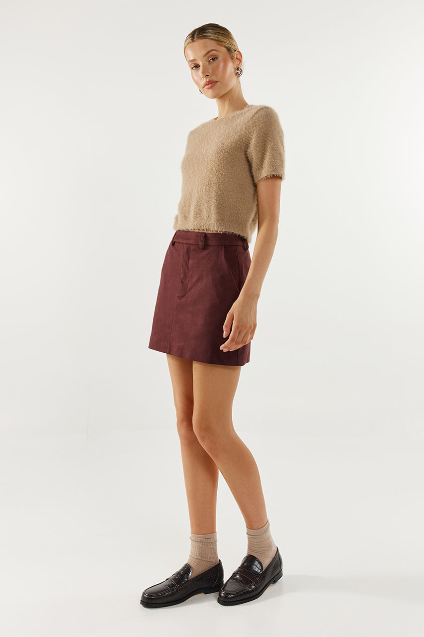 Collins Mini Skirt Plum Suede