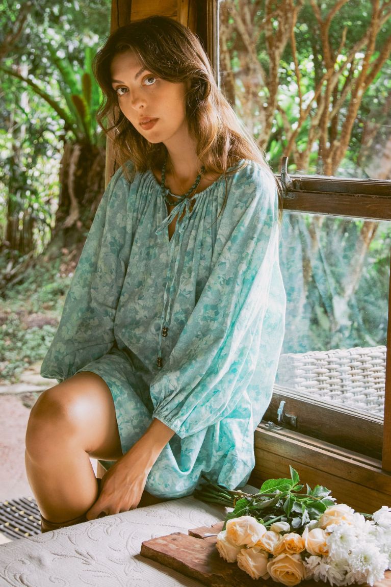 Isla Smock Dress in Azure