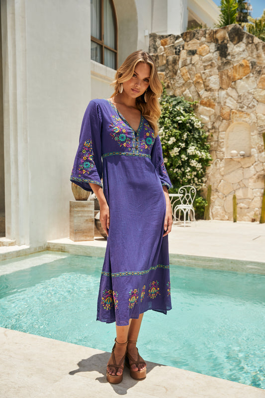 Empire Embroidered Dress in Majesty