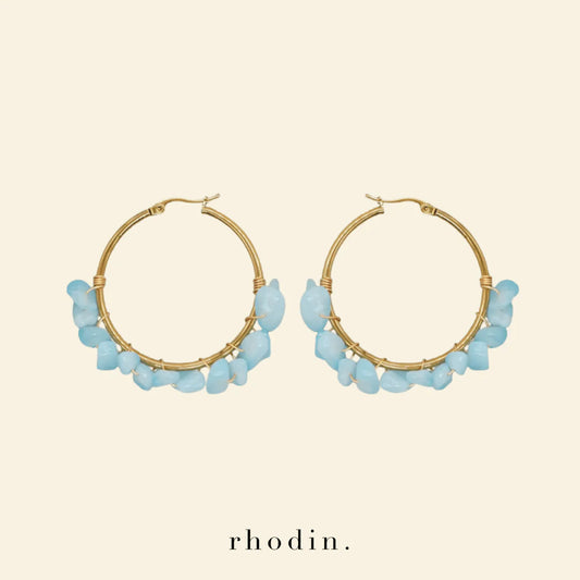Light Ocean Blue Crystal Hoops
