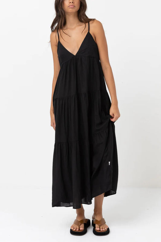 Classic Tiered Midi Dress in Black
