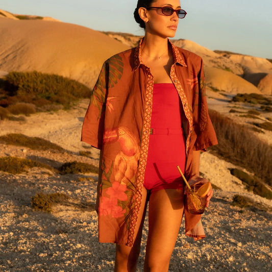 Cuban Tropical Shirt - Coffee