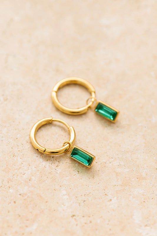 Gemma Emerald Square Yellow Gold Drop Earrings