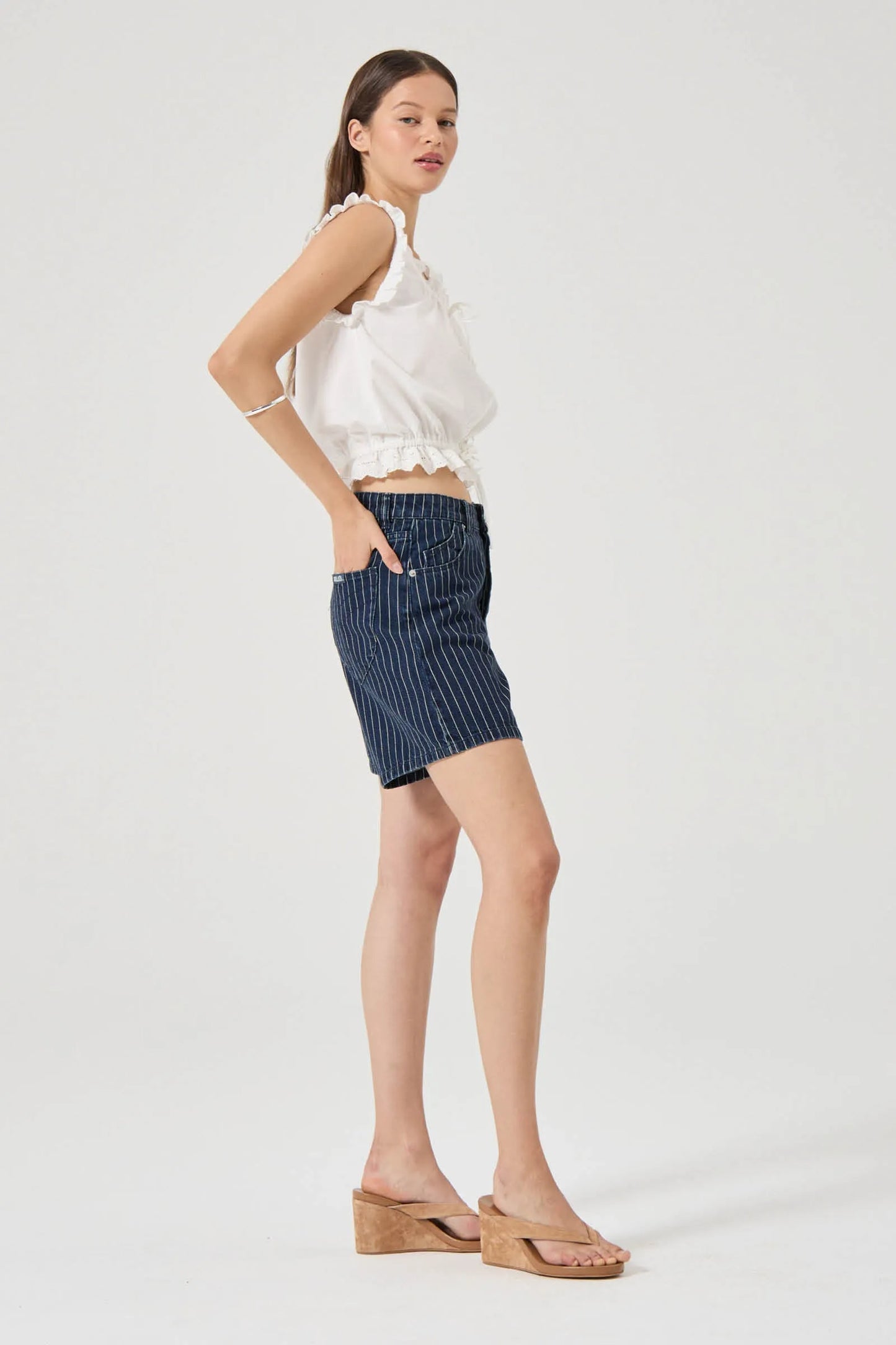 90s Relaxed Short in Indigo Stripe