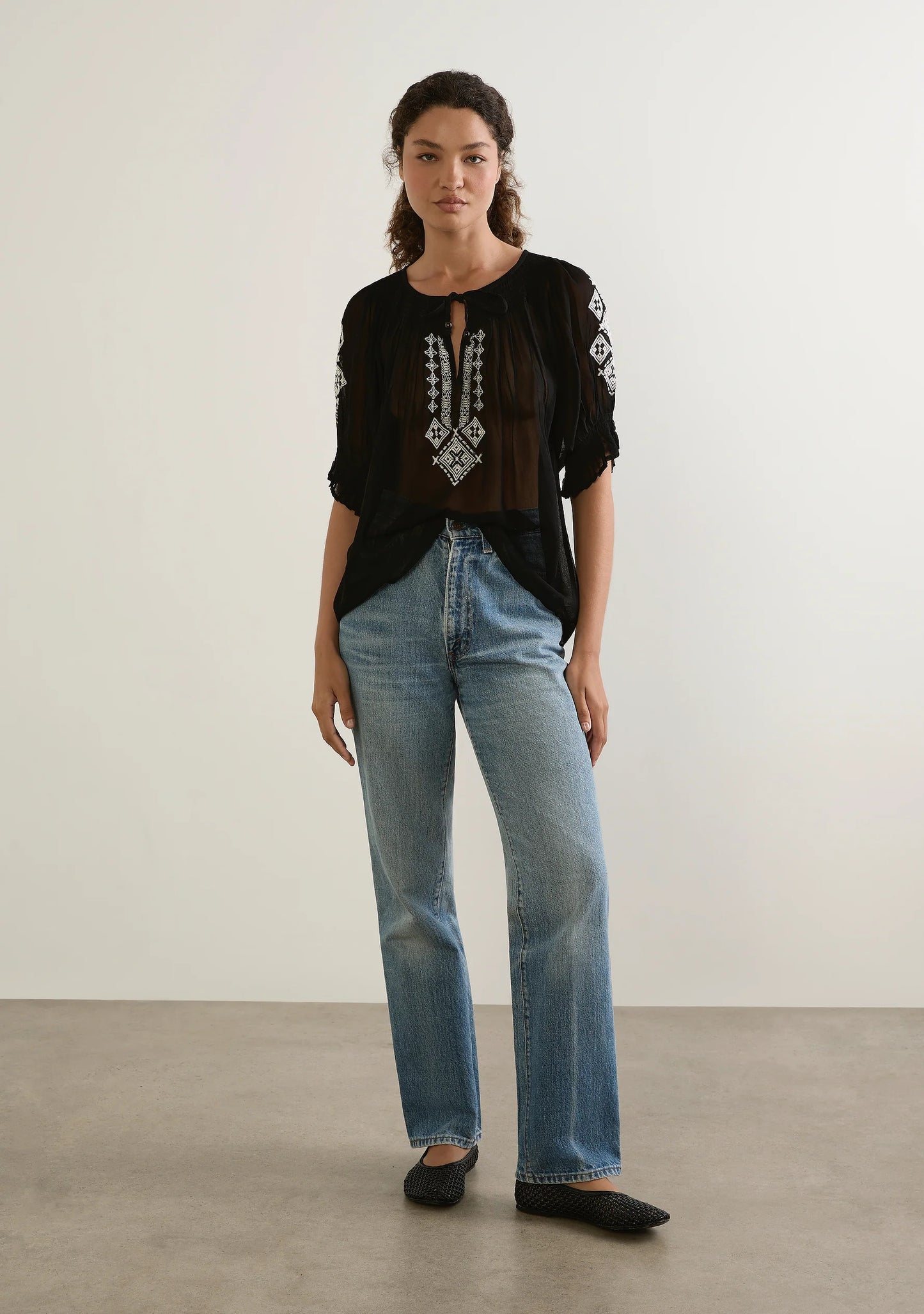Stevie Embroidered Blouse - Black