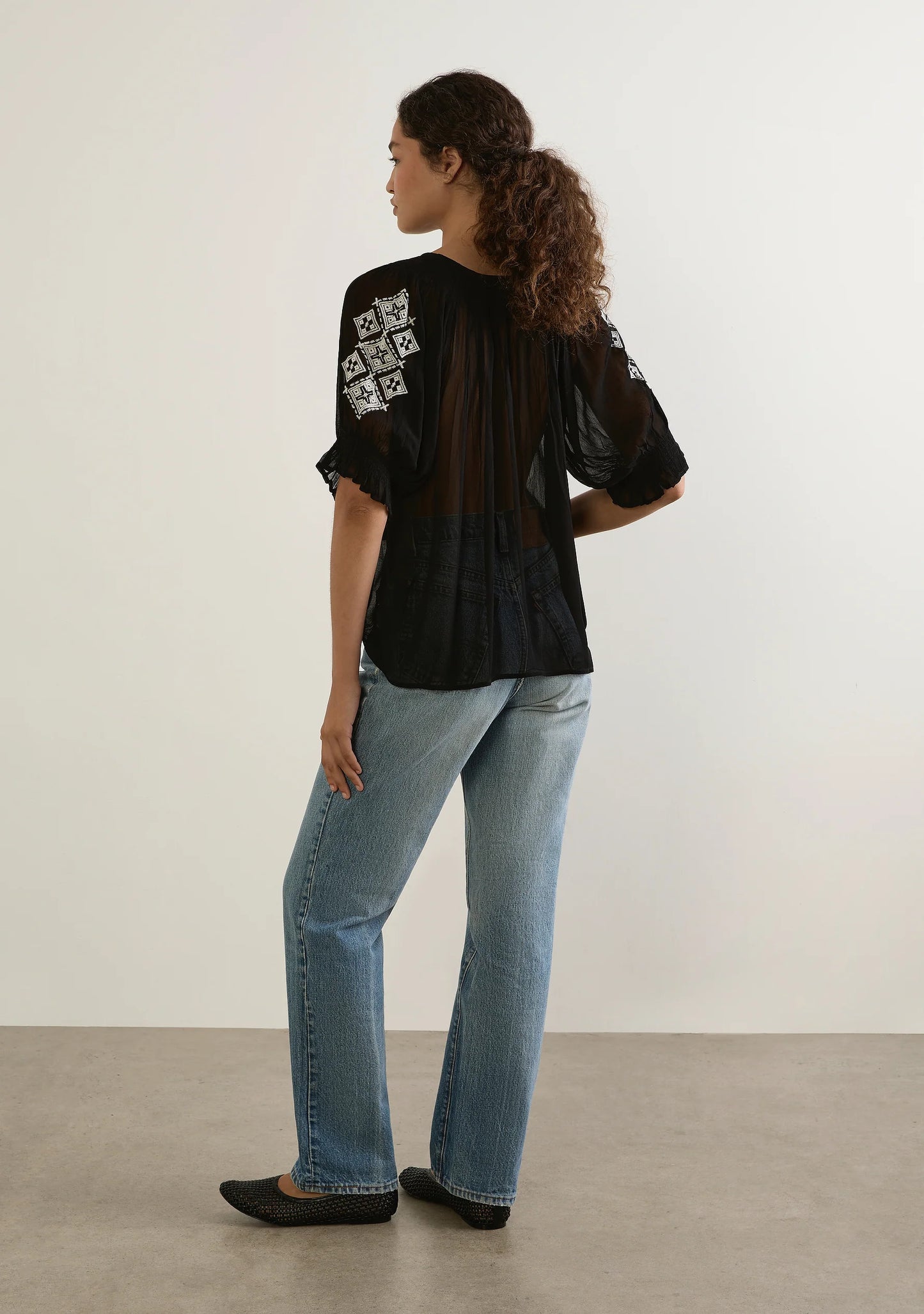 Stevie Embroidered Blouse - Black
