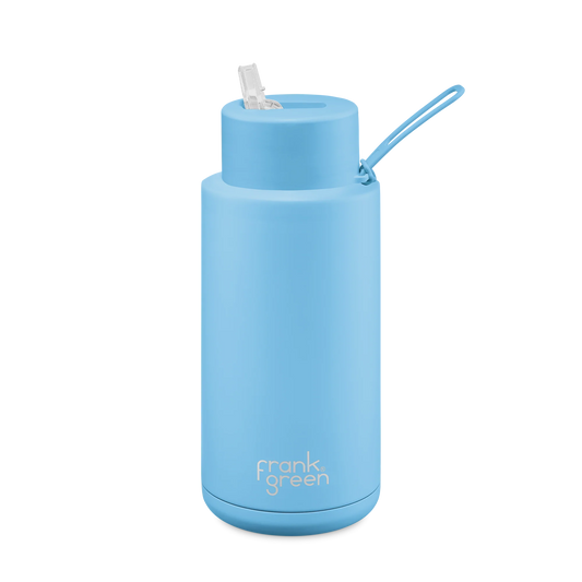 Stainless Steel Ceramic Reusable Bottle 34oz 1L Sky Blue