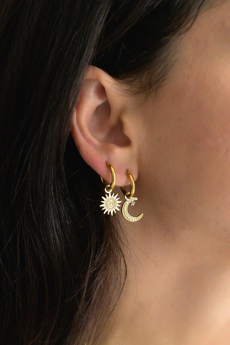 Sole Sun and Moon Yellow Gold Plated Drop Earrings