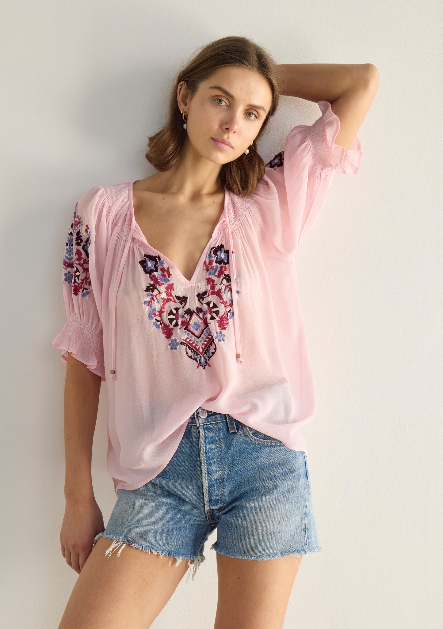 Indra Embroidered Blouse Pink