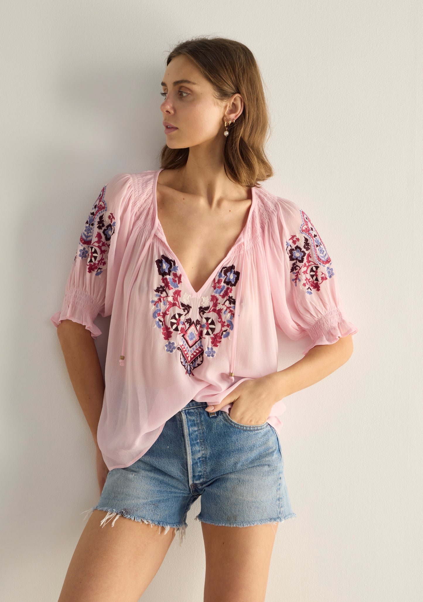Indra Embroidered Blouse Pink