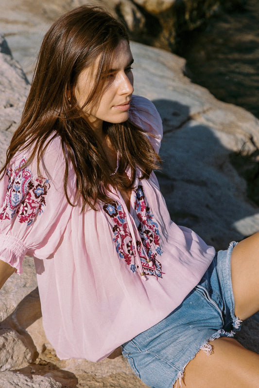 Indra Embroidered Blouse Pink