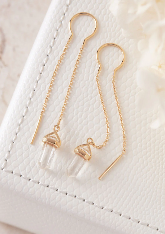 Gold Starlight Clear Quartz Threaders