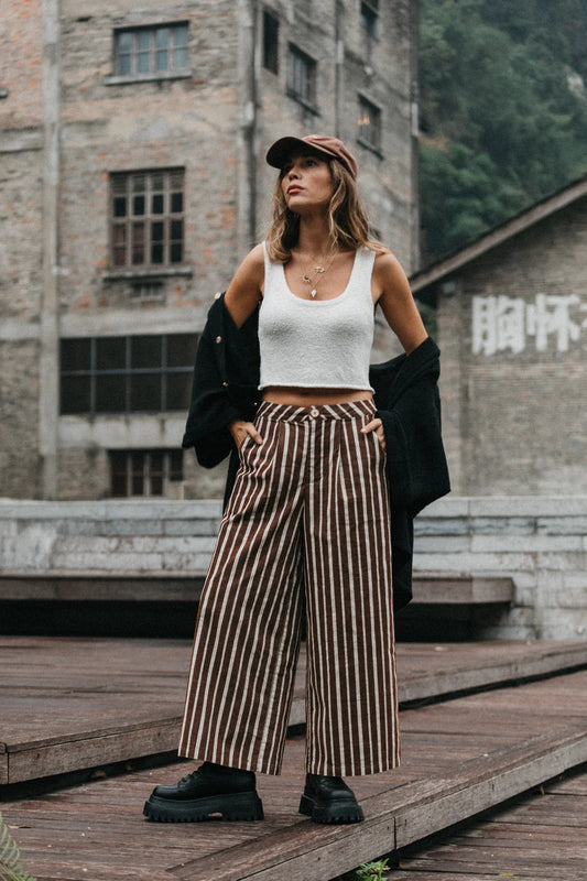 Gabbi Striped Mid-Waist Cord Pants