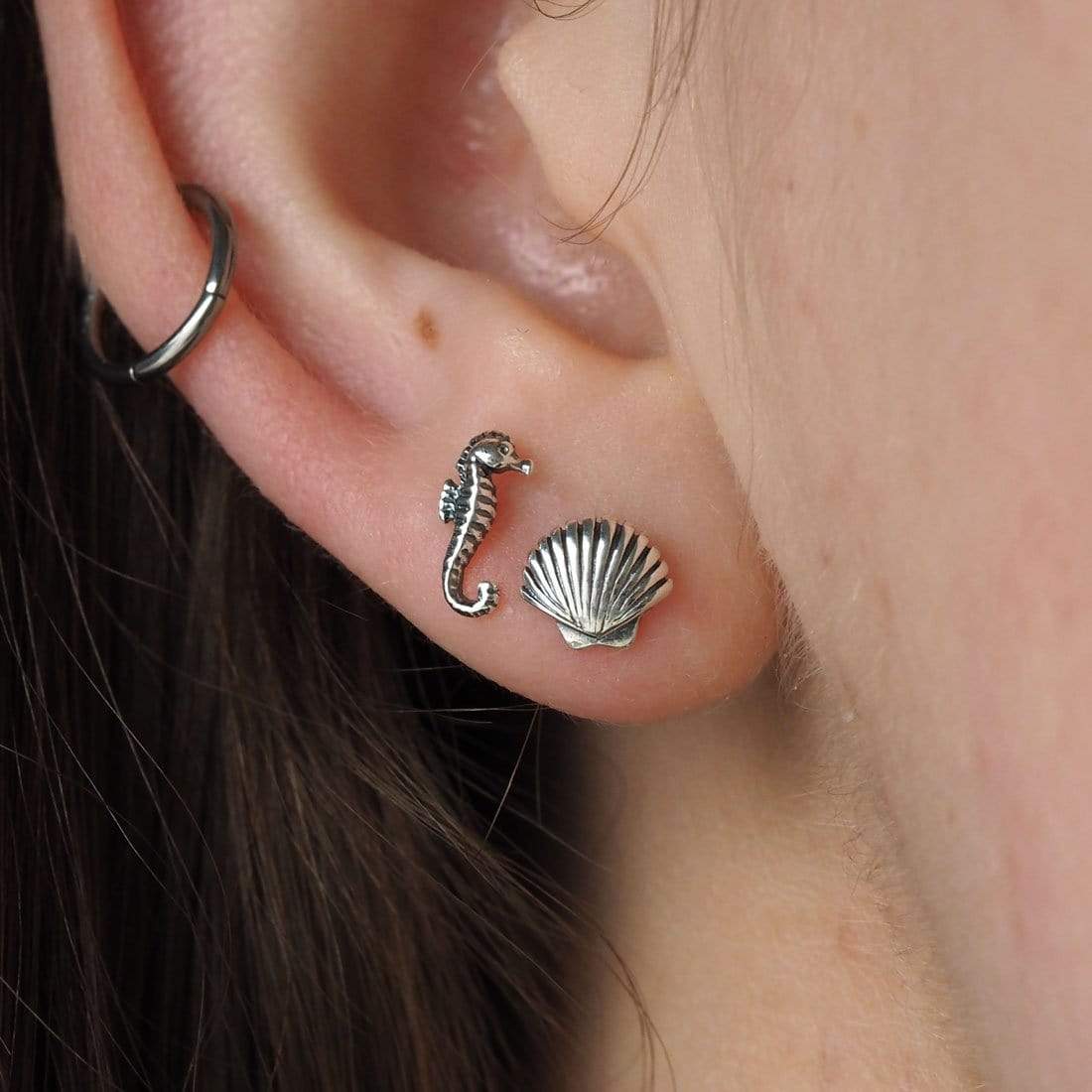 Dainty Seashell Studs in Sterling Silver