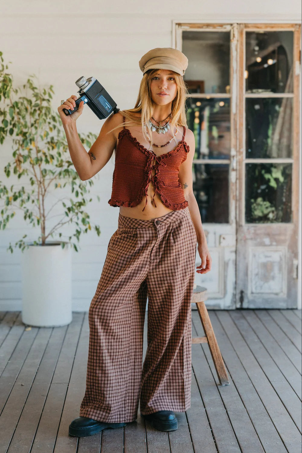 Marlow - Brown Plaid Pants