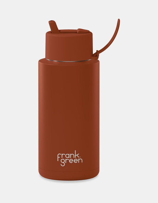 Stainless Steel Ceramic Reusable Bottle 34oz 1L Toffee Flip Lid