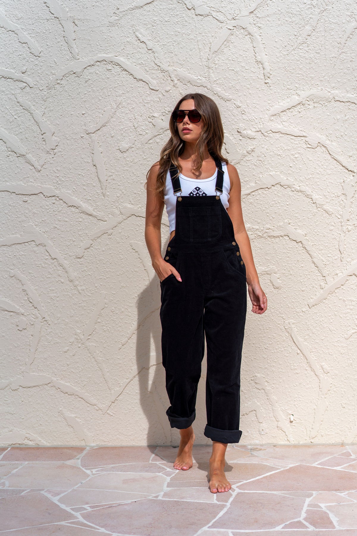Cord Overalls in Black